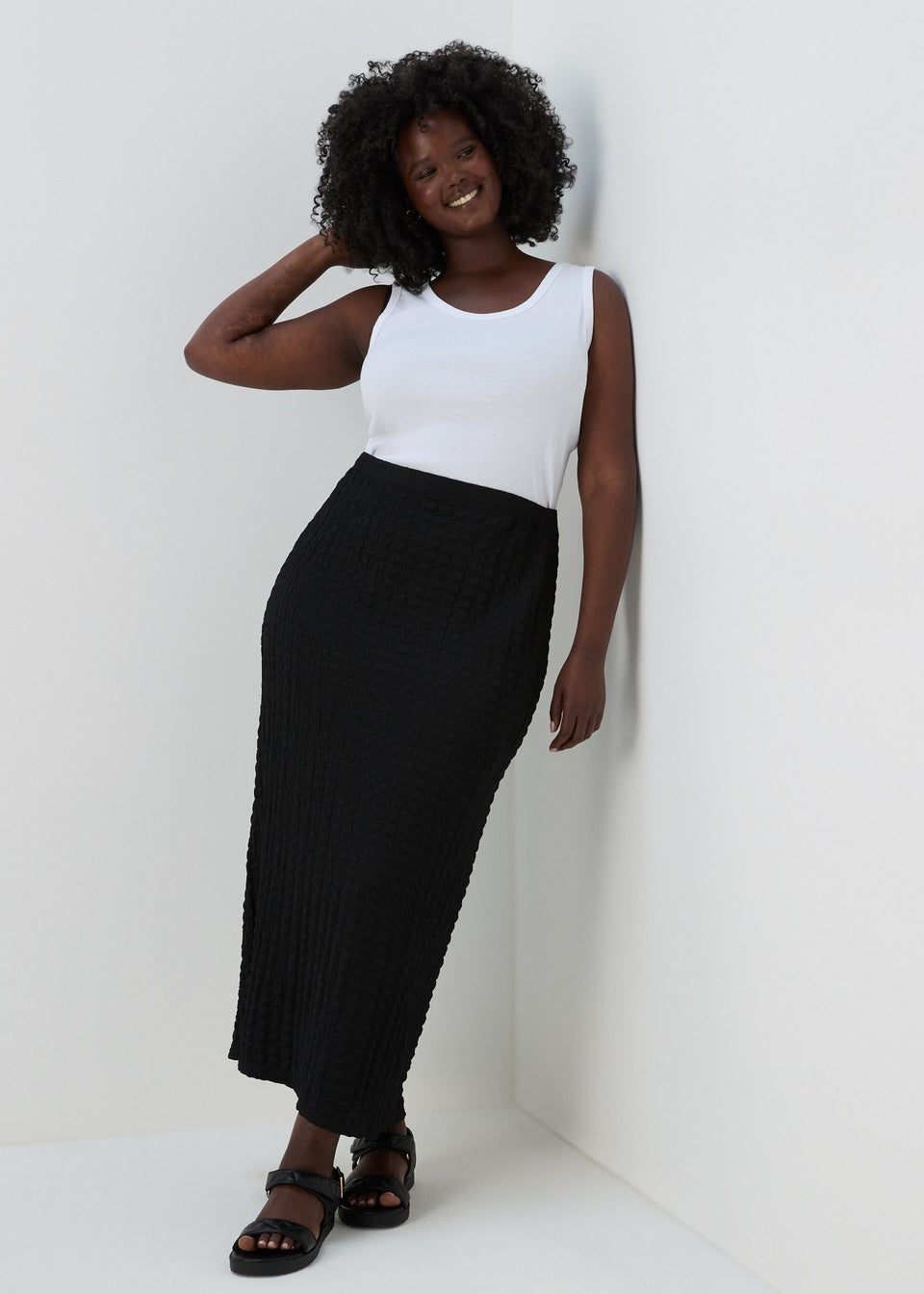 Black Hyper Texture Midaxi Skirt