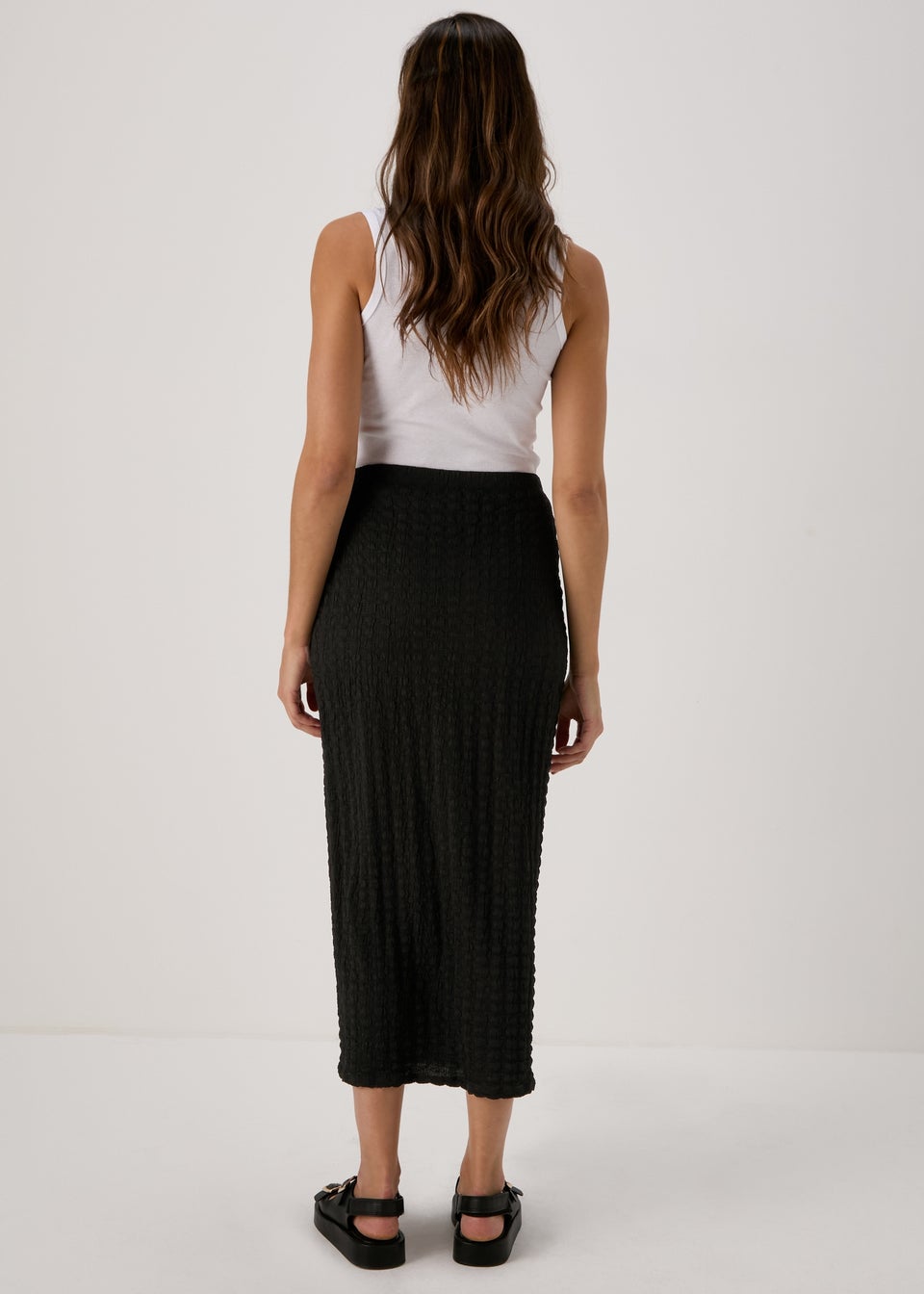 Papaya Black Hyper Texture Midaxi Skirt
