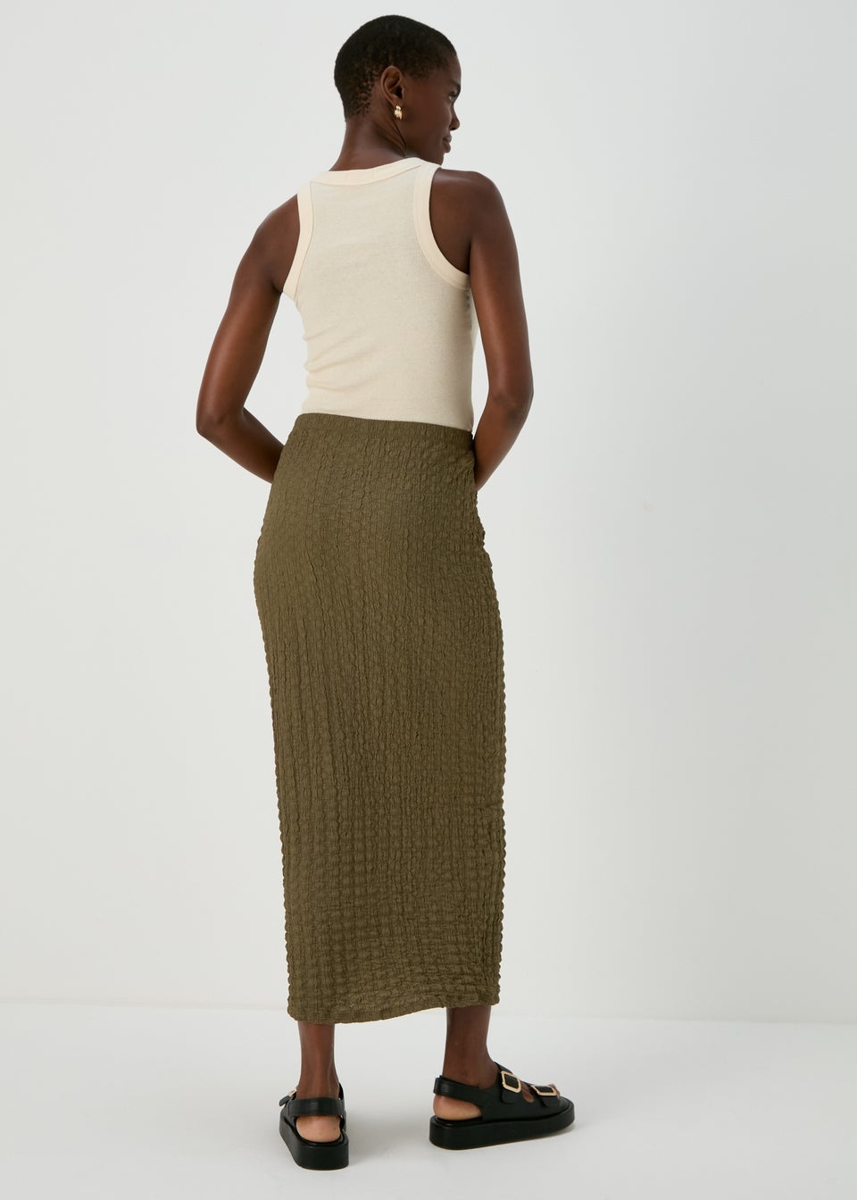 Papaya Khaki Hyper Texture Midaxi Skirt
