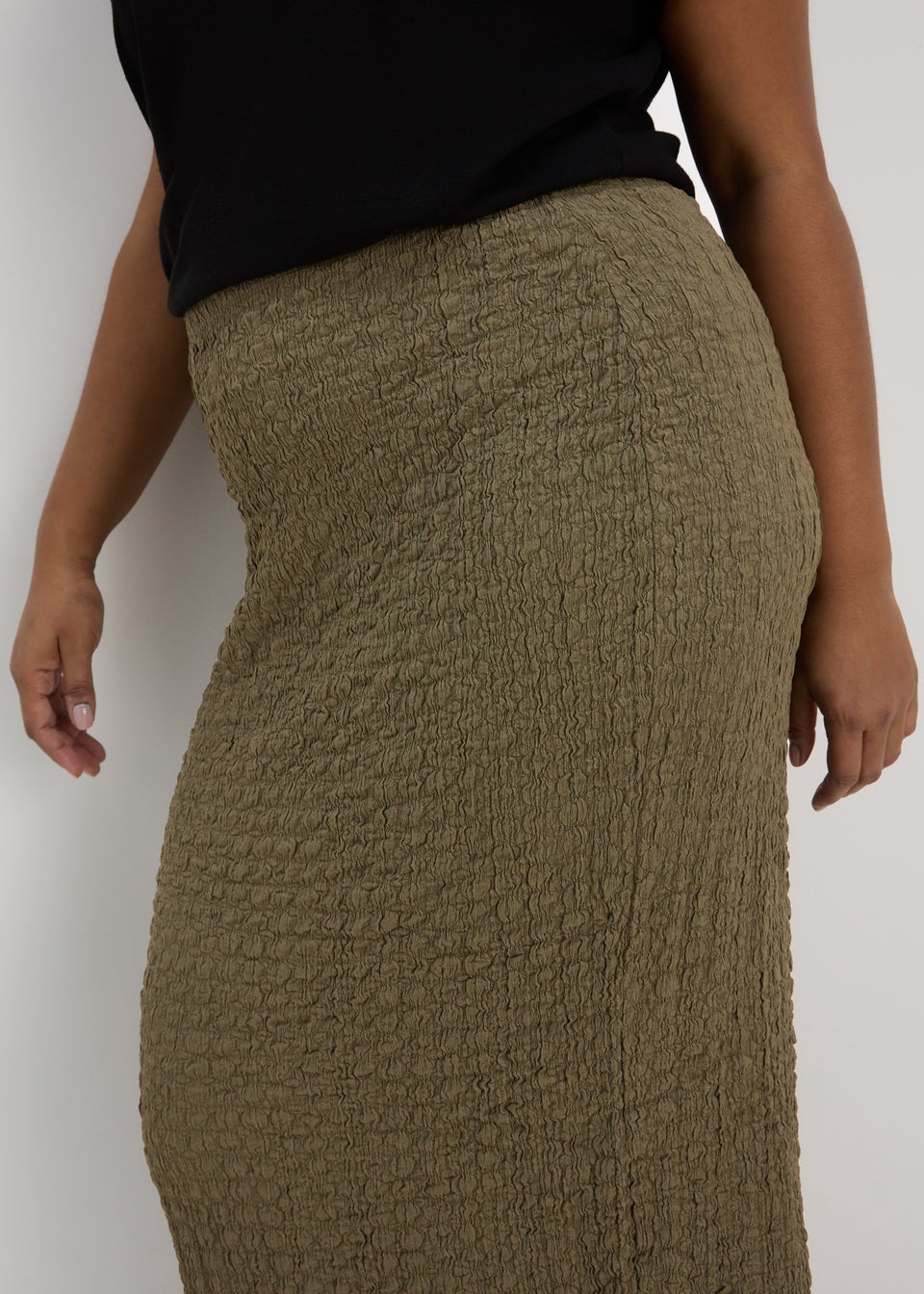 Khaki Hyper Texture Midaxi Skirt