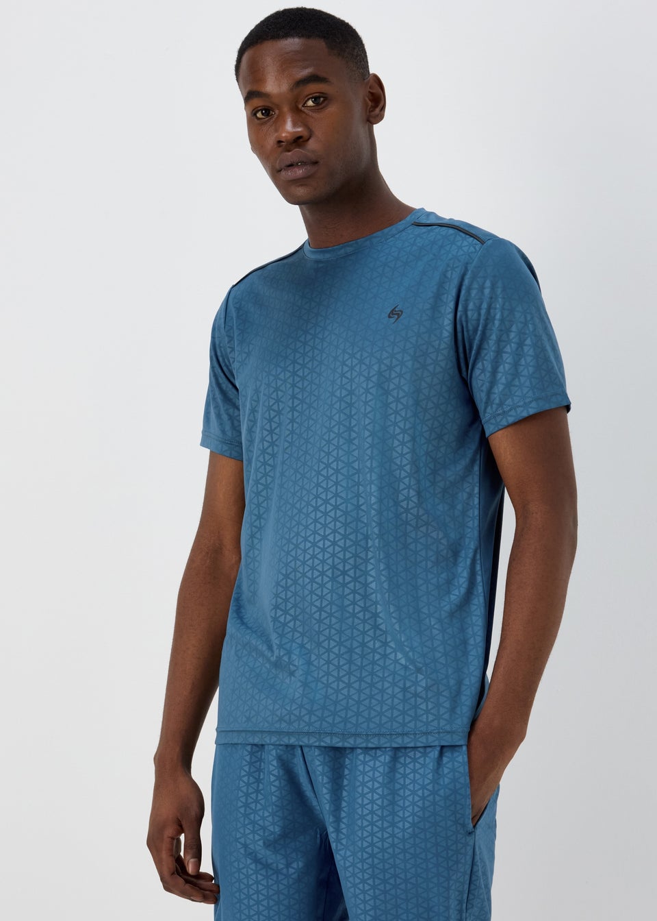 Souluxe Light Blue Embossed Geo Design T-Shirt