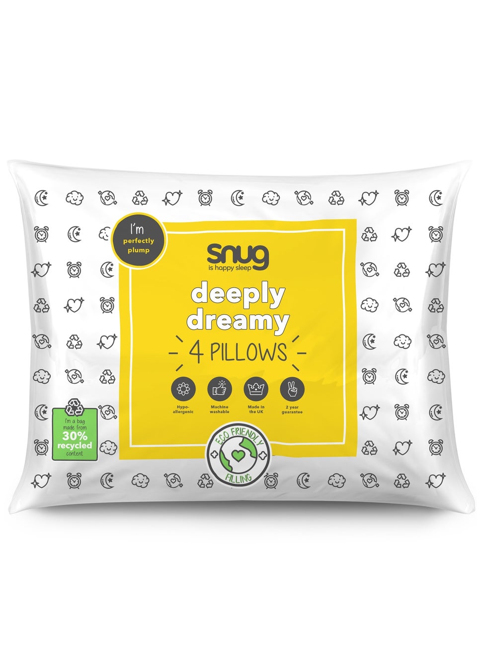 Snug 4 Pack White Deeply Dreamy Pillow Set