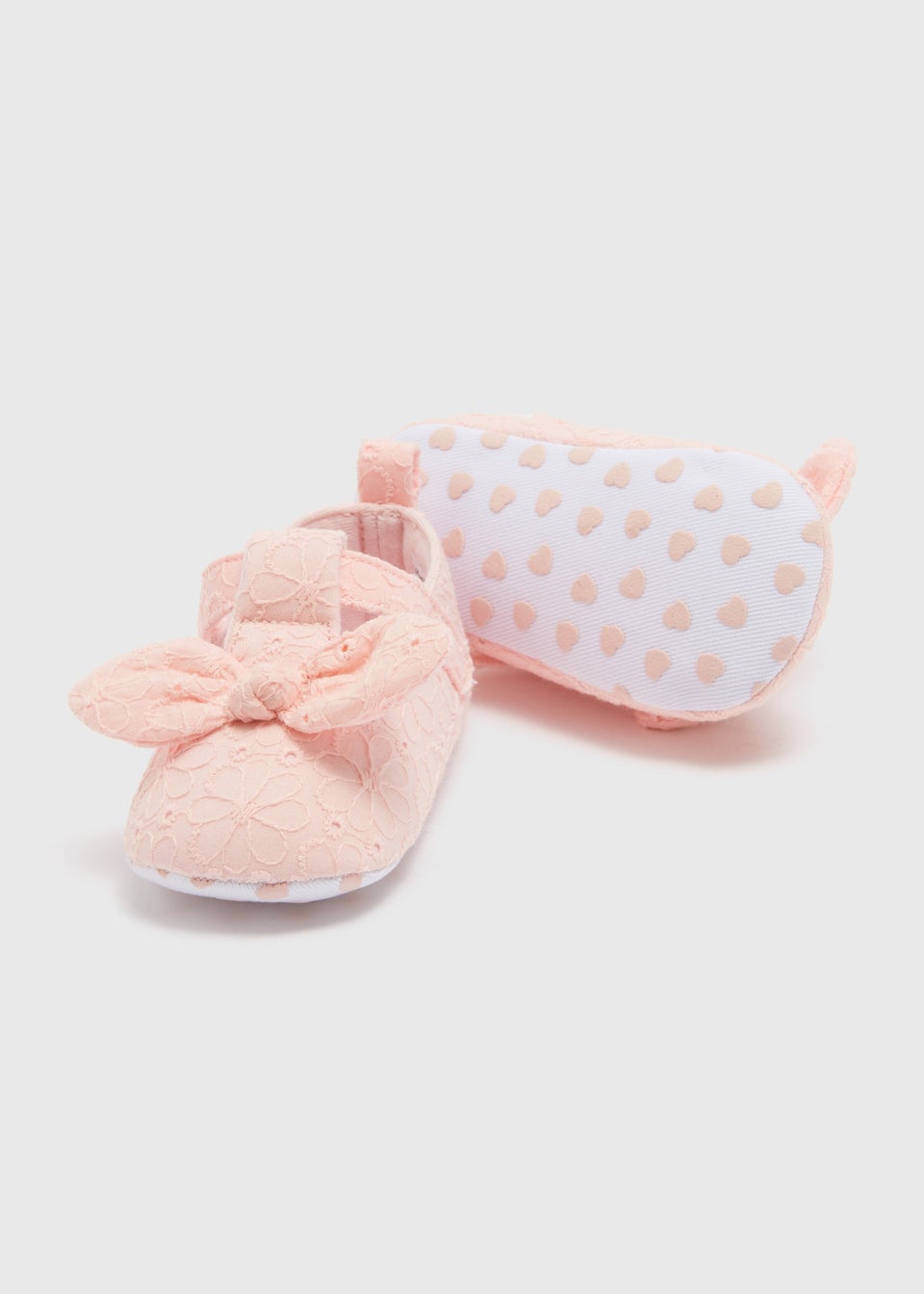 Baby Pink T Bar Broderie Shoes (Newborn-18mths)