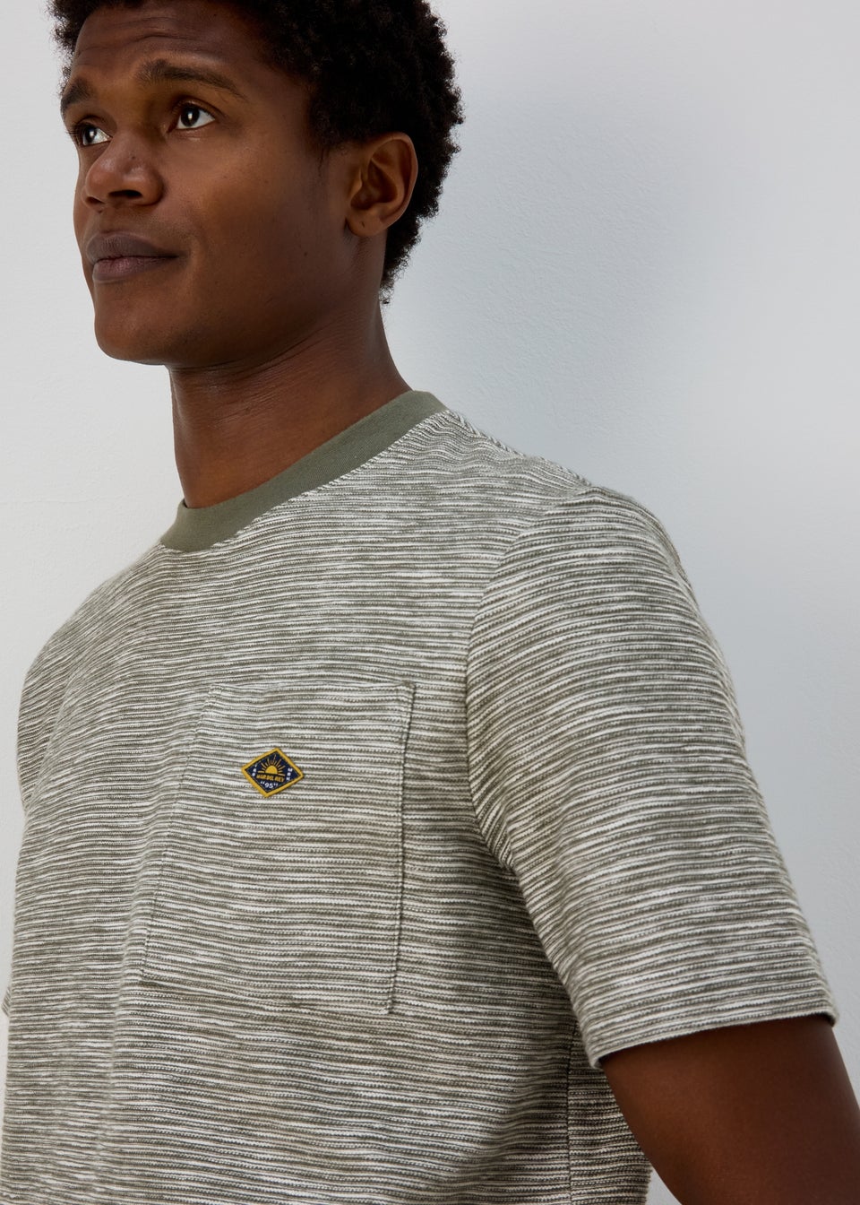 Ecru Khaki Textured Embroidered T-Shirt