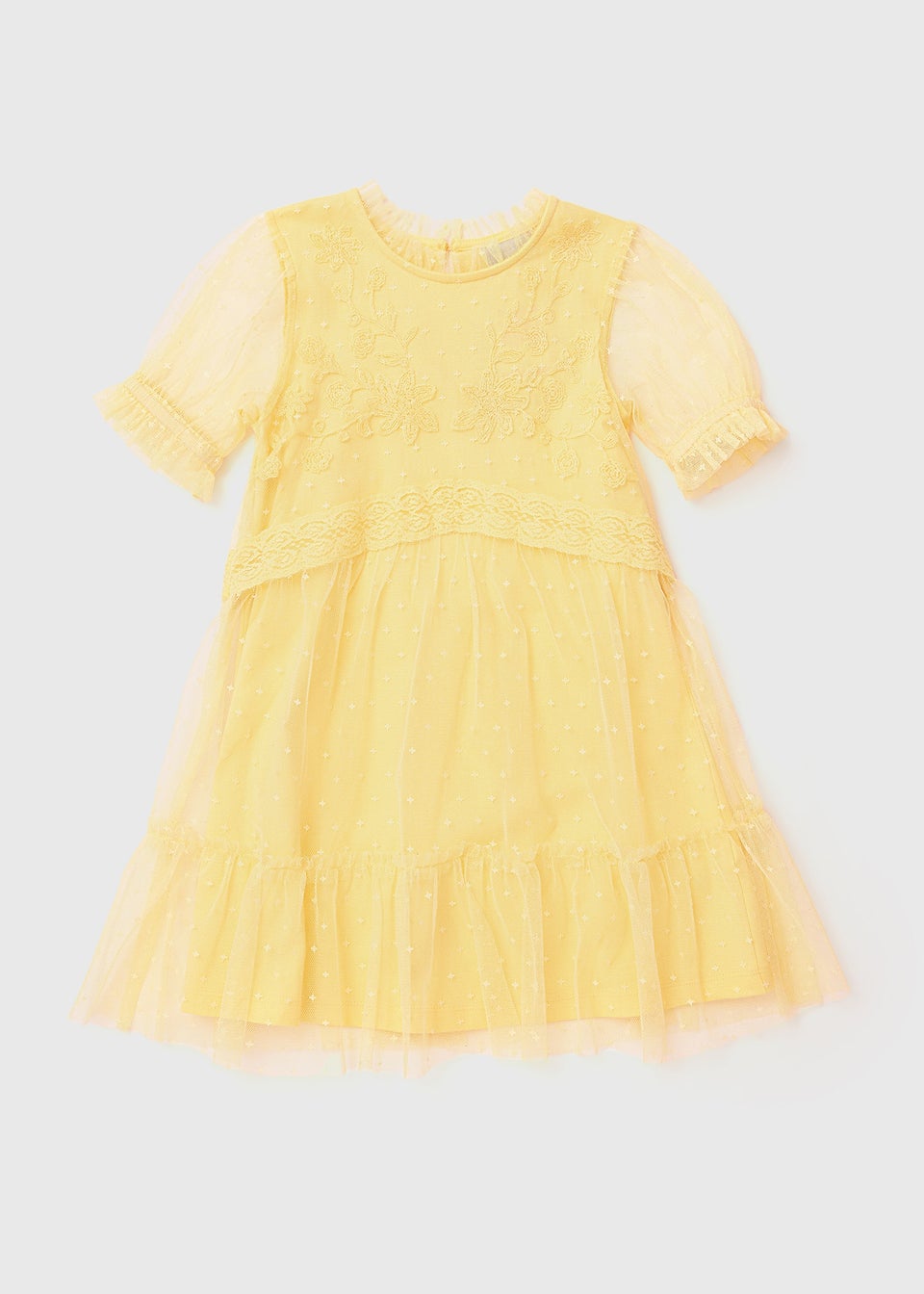 Girls Yellow Mesh Floral Dress (7-13yrs)