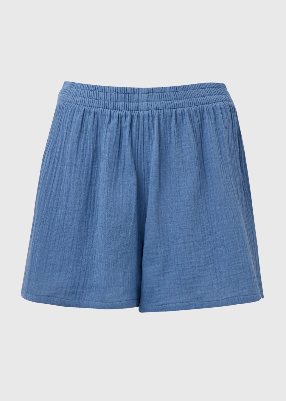 Blue Textured Cotton Shorts