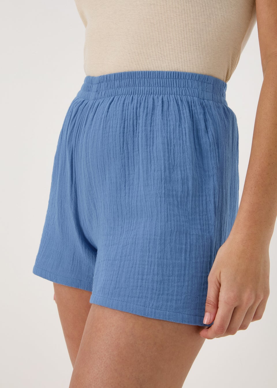 Blue Textured Cotton Shorts