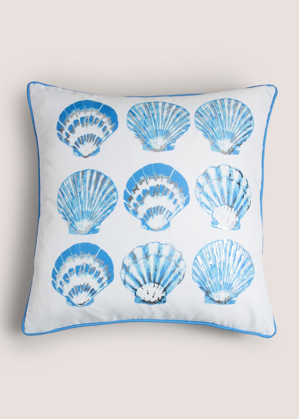 Outdoor Blue Foil Shell Print Cushion (43cm x 43cm)