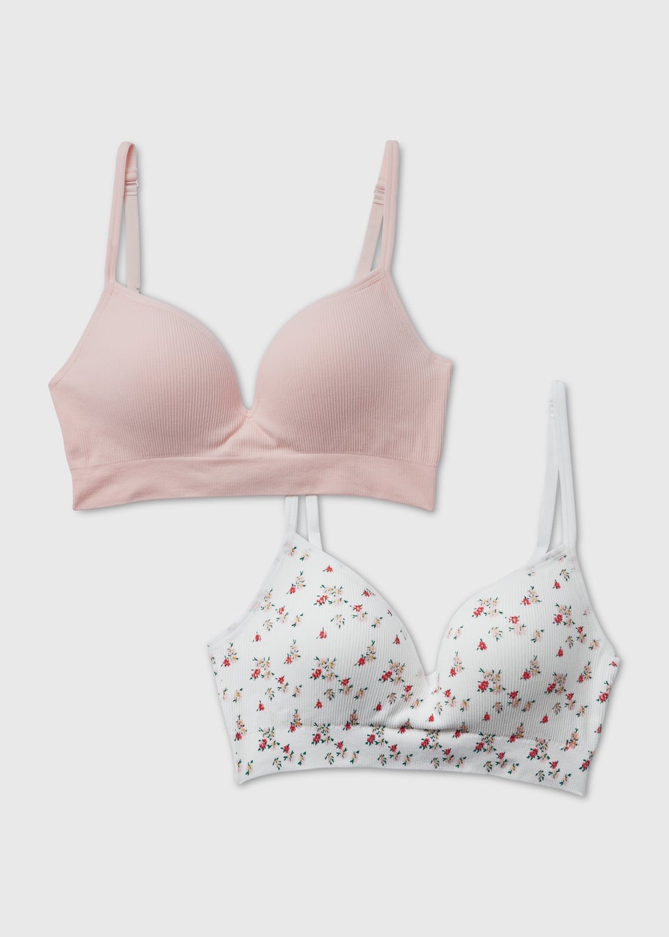 2 Pack Pink Daisy Print Mould Bra