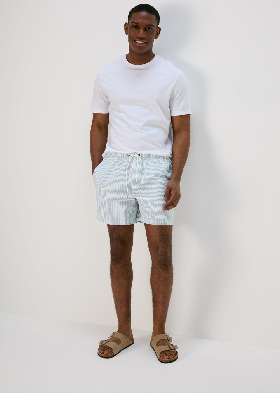 Sage Stripe Seersucker Swim Shorts