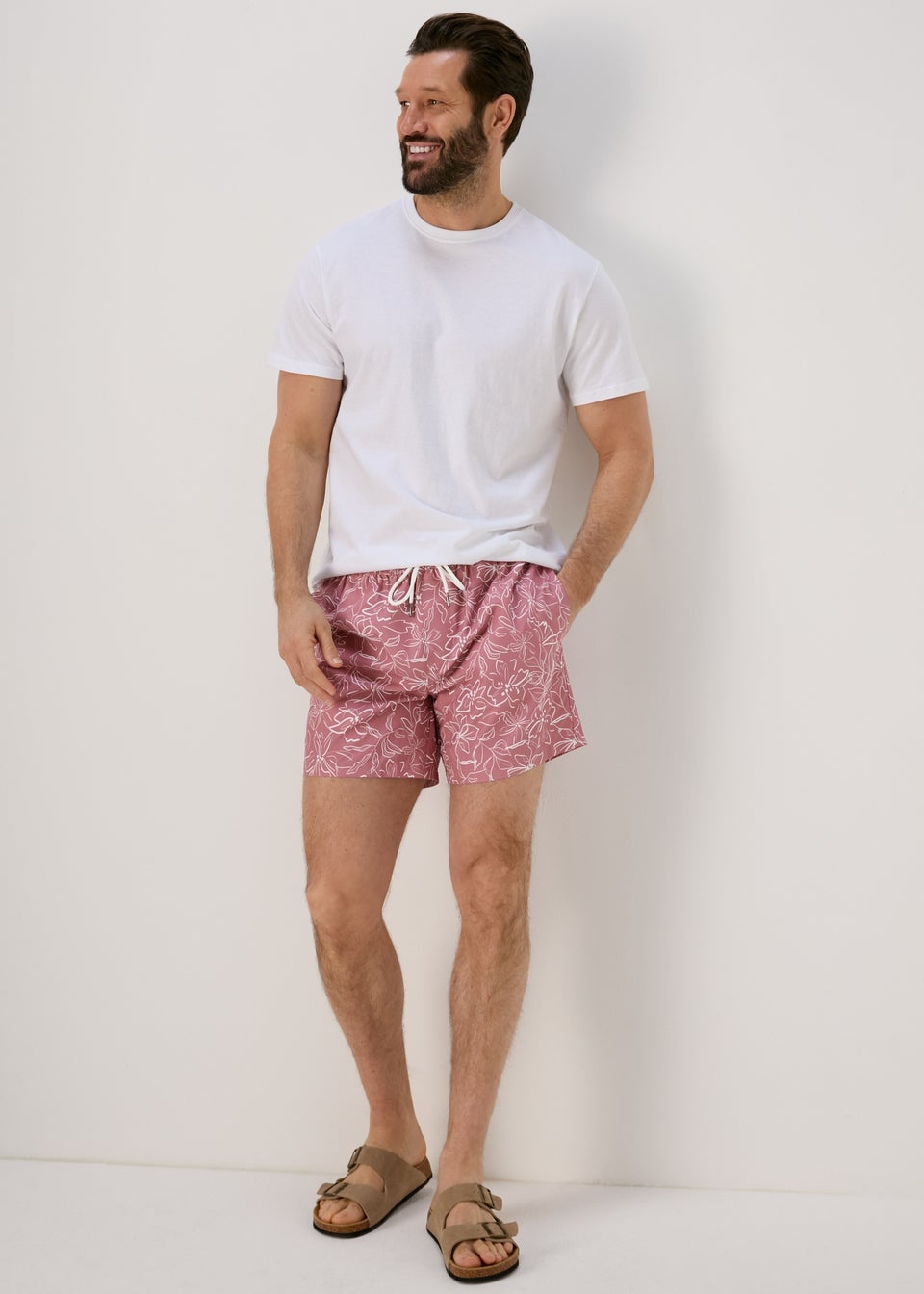 Pink Floral Print Swim Shorts