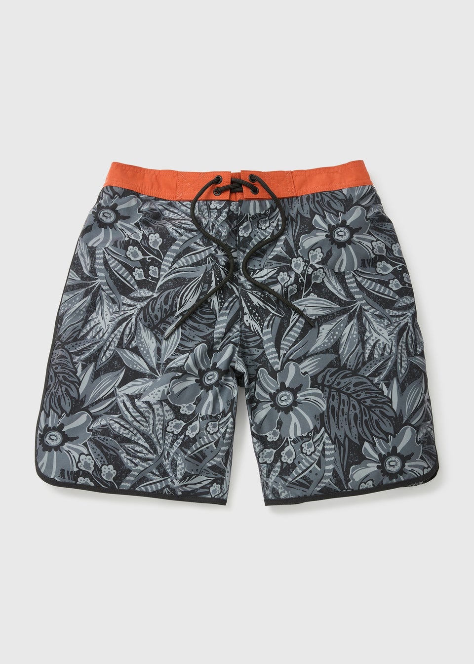 Charcoal Mono Floral Leaf Print Swim Shorts