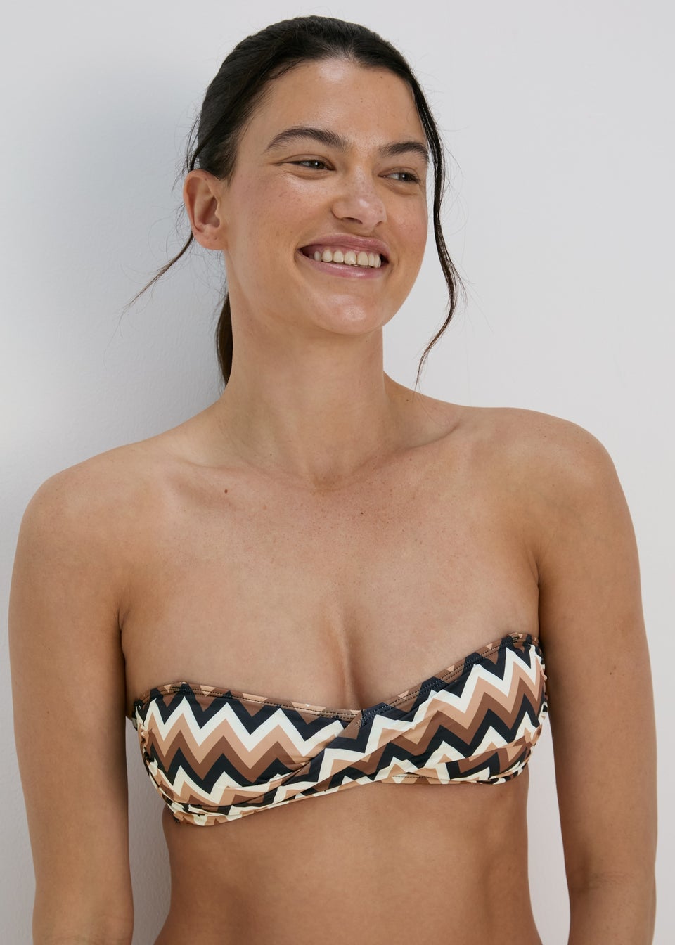 Mocha Chevron Twist Bikini Top