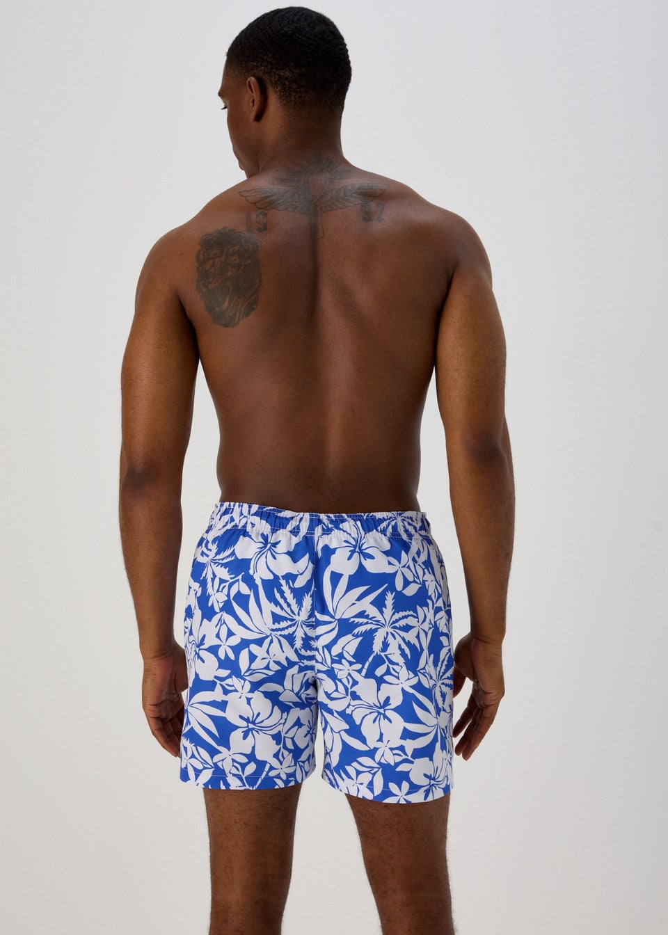 Blue Leaf Print Swim Shorts