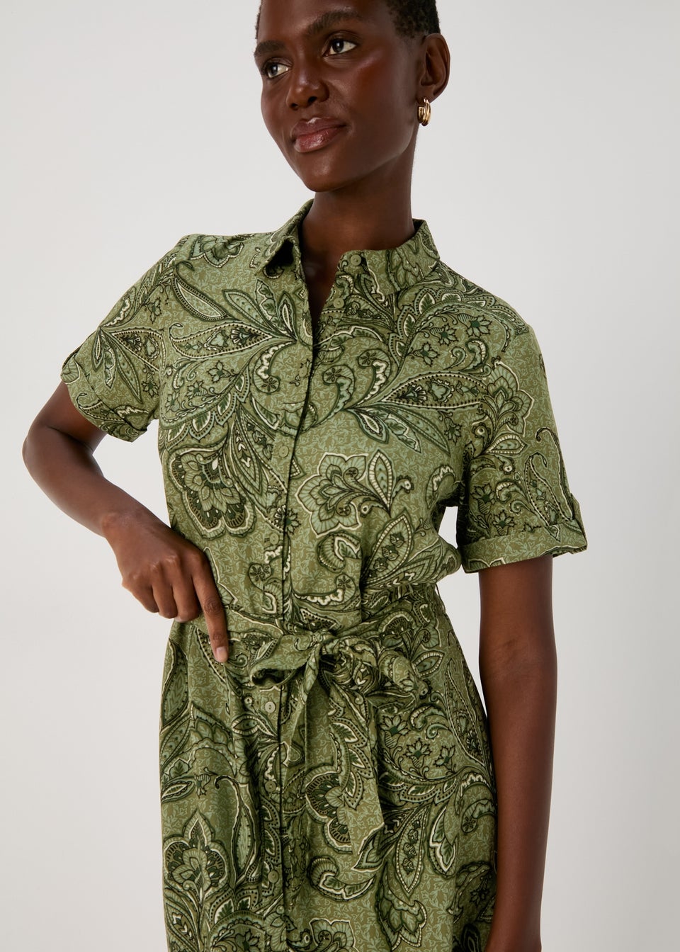 Green Floral Viscose Shirt Dress
