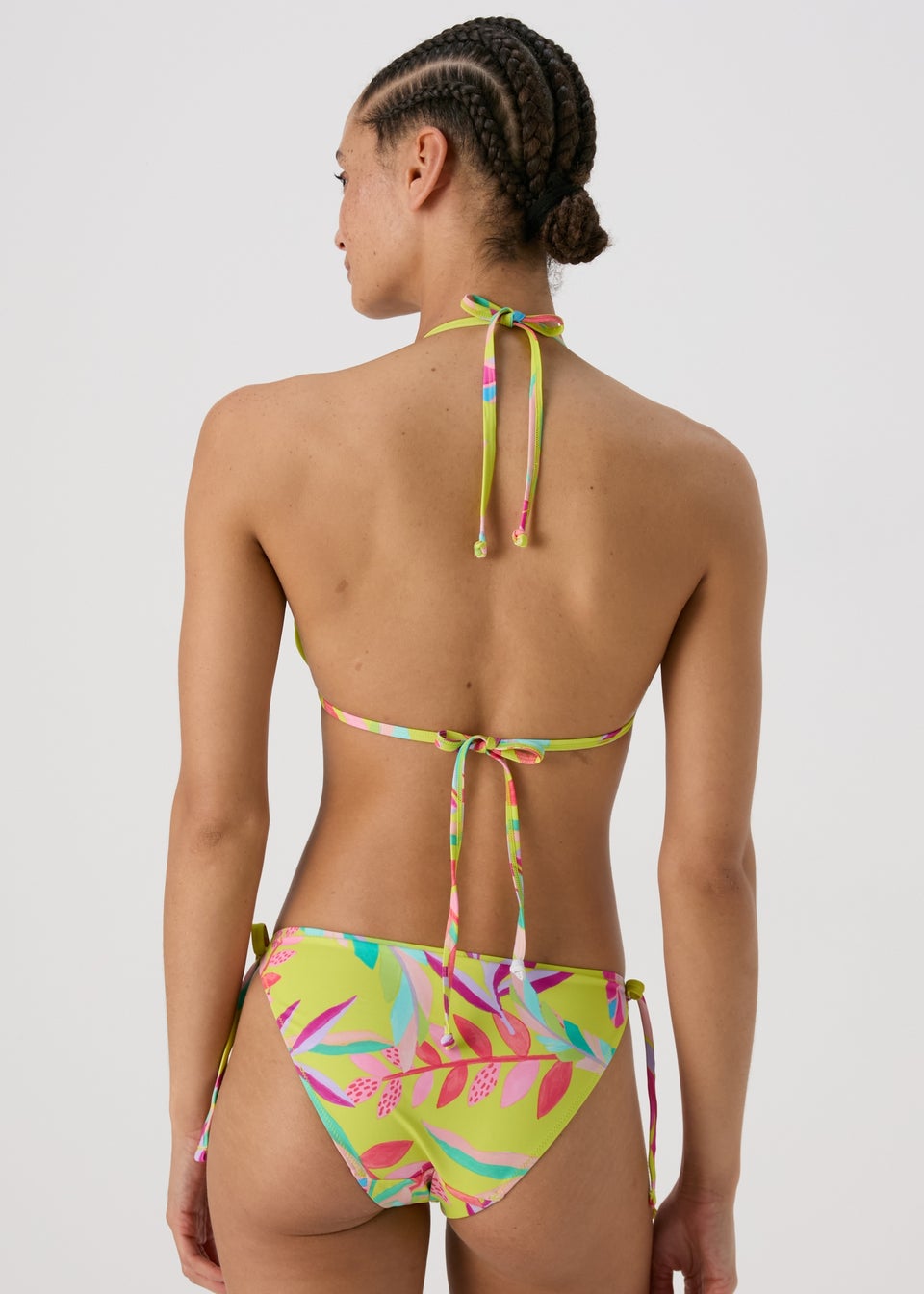 Multicolour Leaf Print Triangle Bikini Top