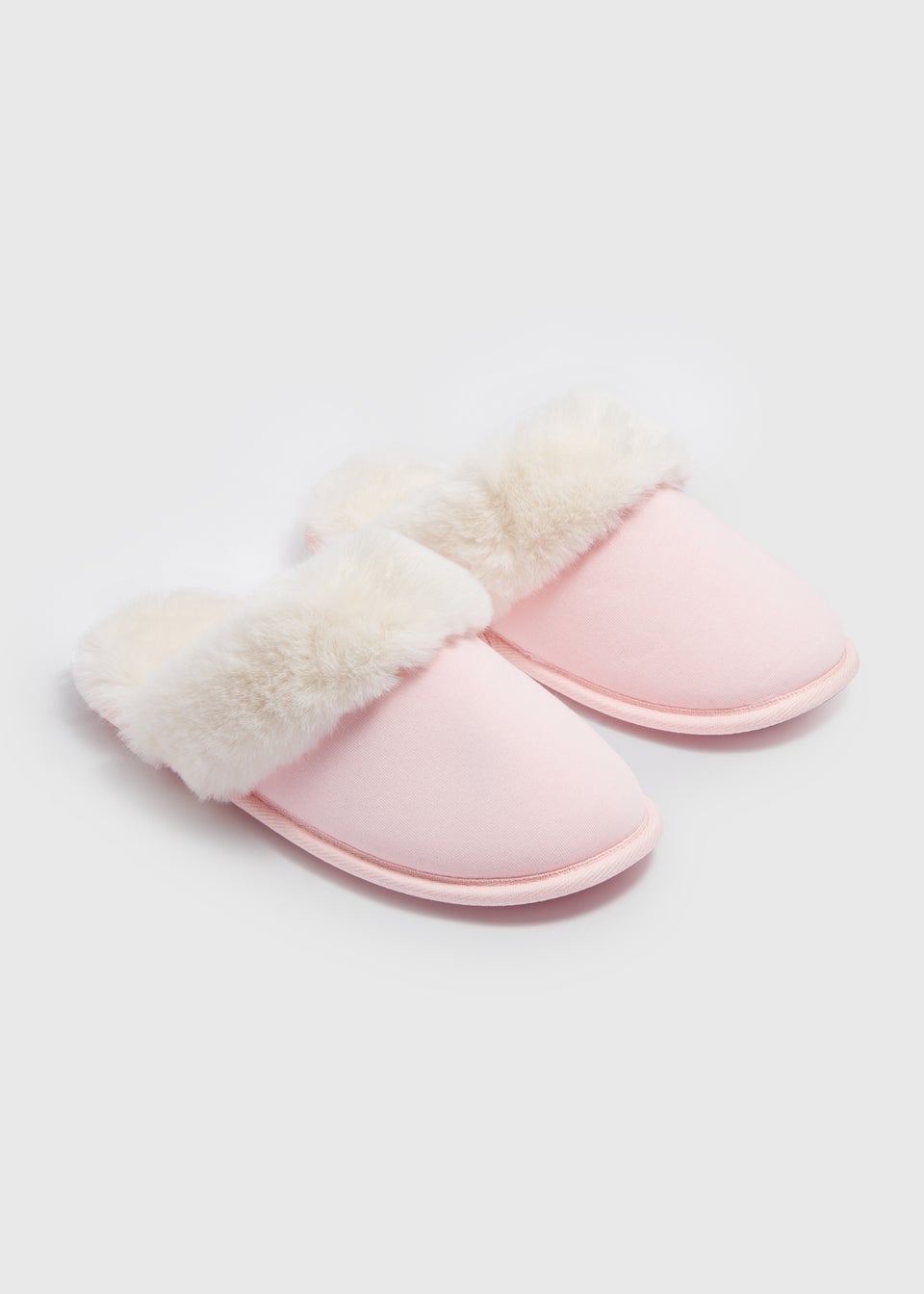 Pink Fur Trim Mule Slippers
