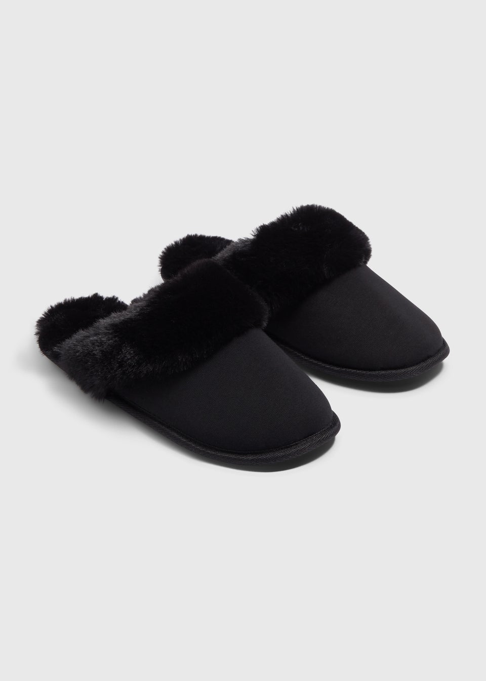Black Fur Trim Mule Slippers