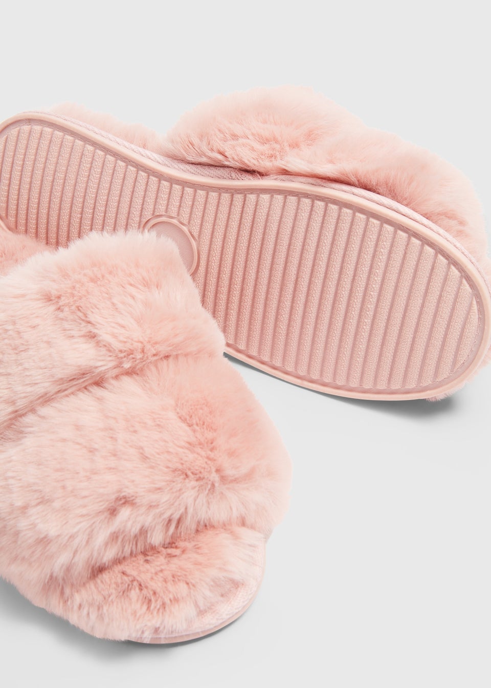 Pink Double Strap Fur Sliders