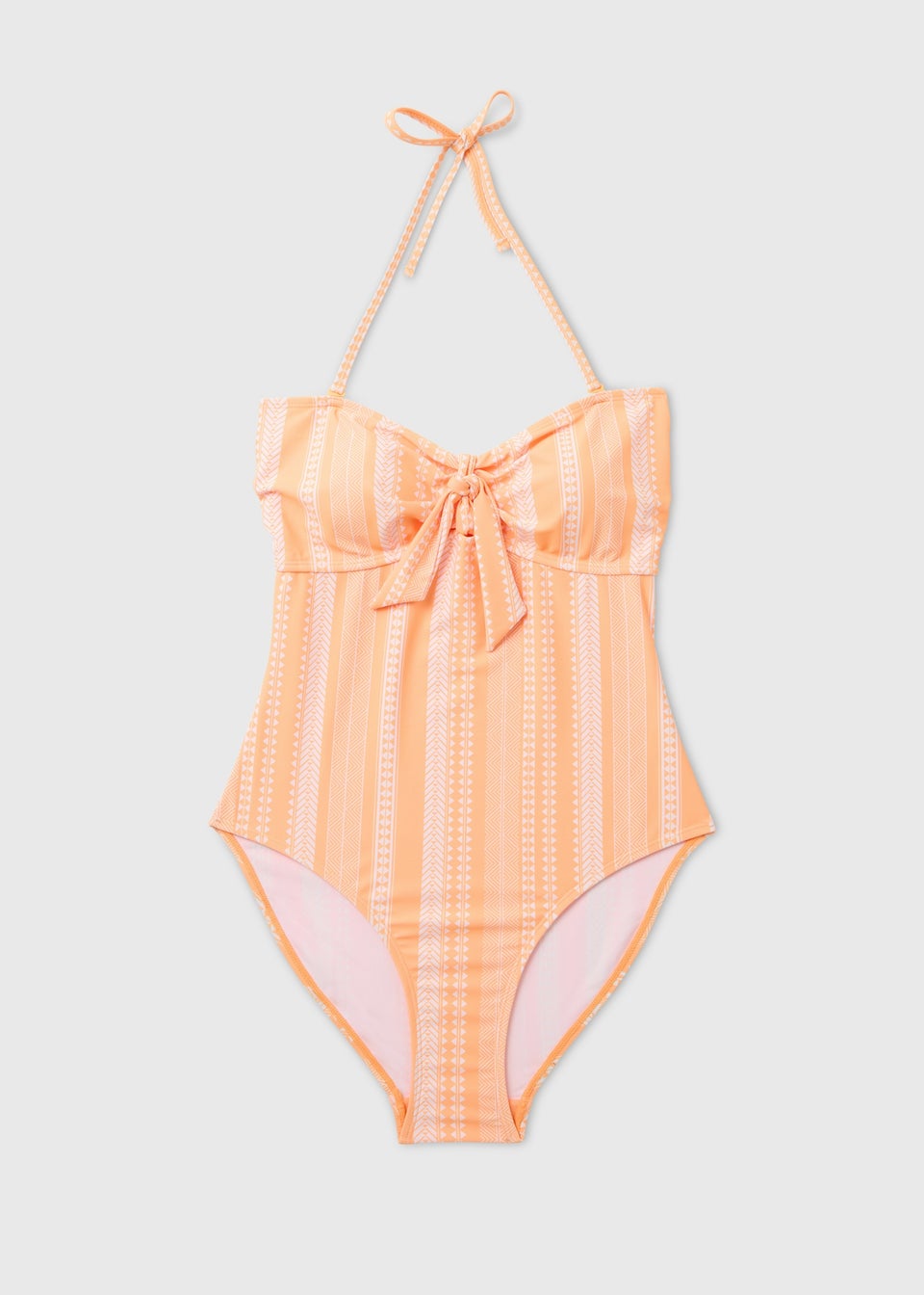 Orange Jacquard Tie Front Swimsuit