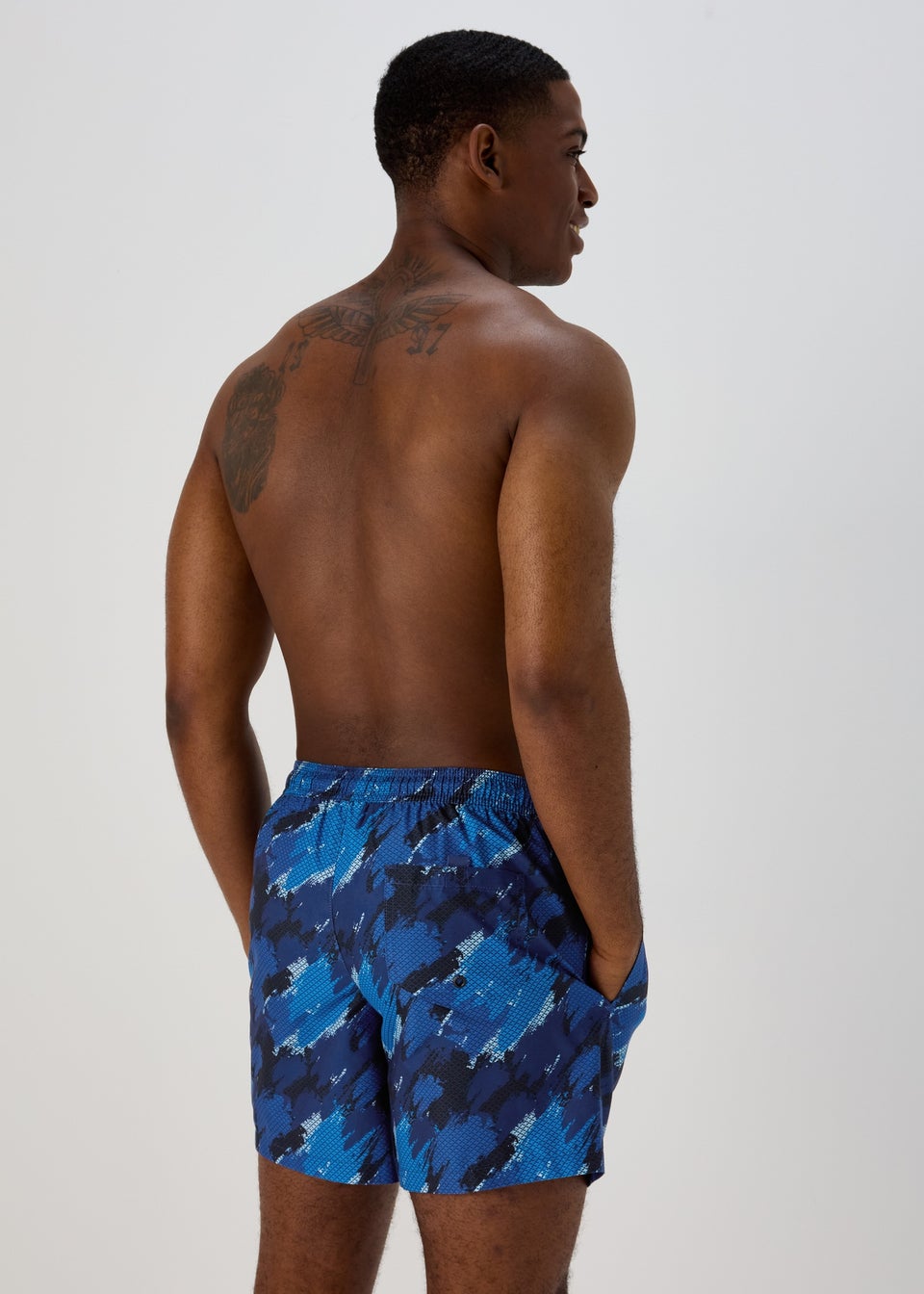 Blue Camo Print Swim Shorts