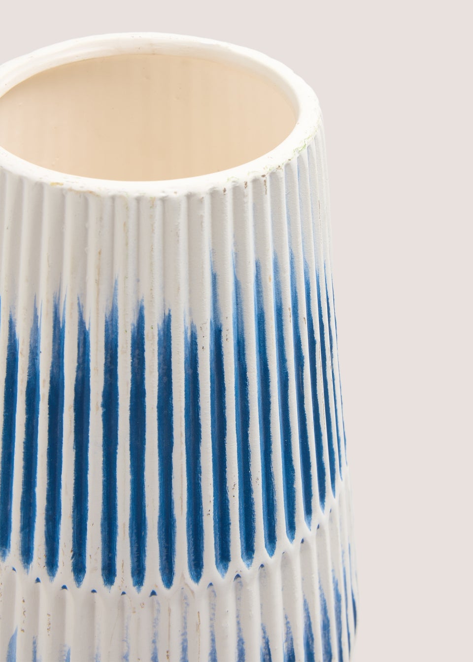 Blue Ribbed Ceramic Vase (26cm x 16cm x 16cm)