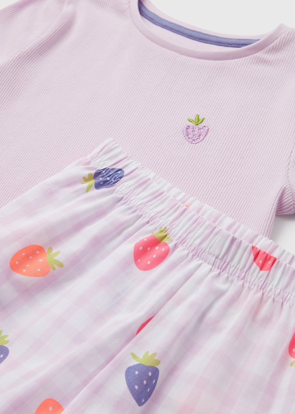 Girls Lilac Floral Check Bottom Ribbed Pyjama Set (4-13yrs)