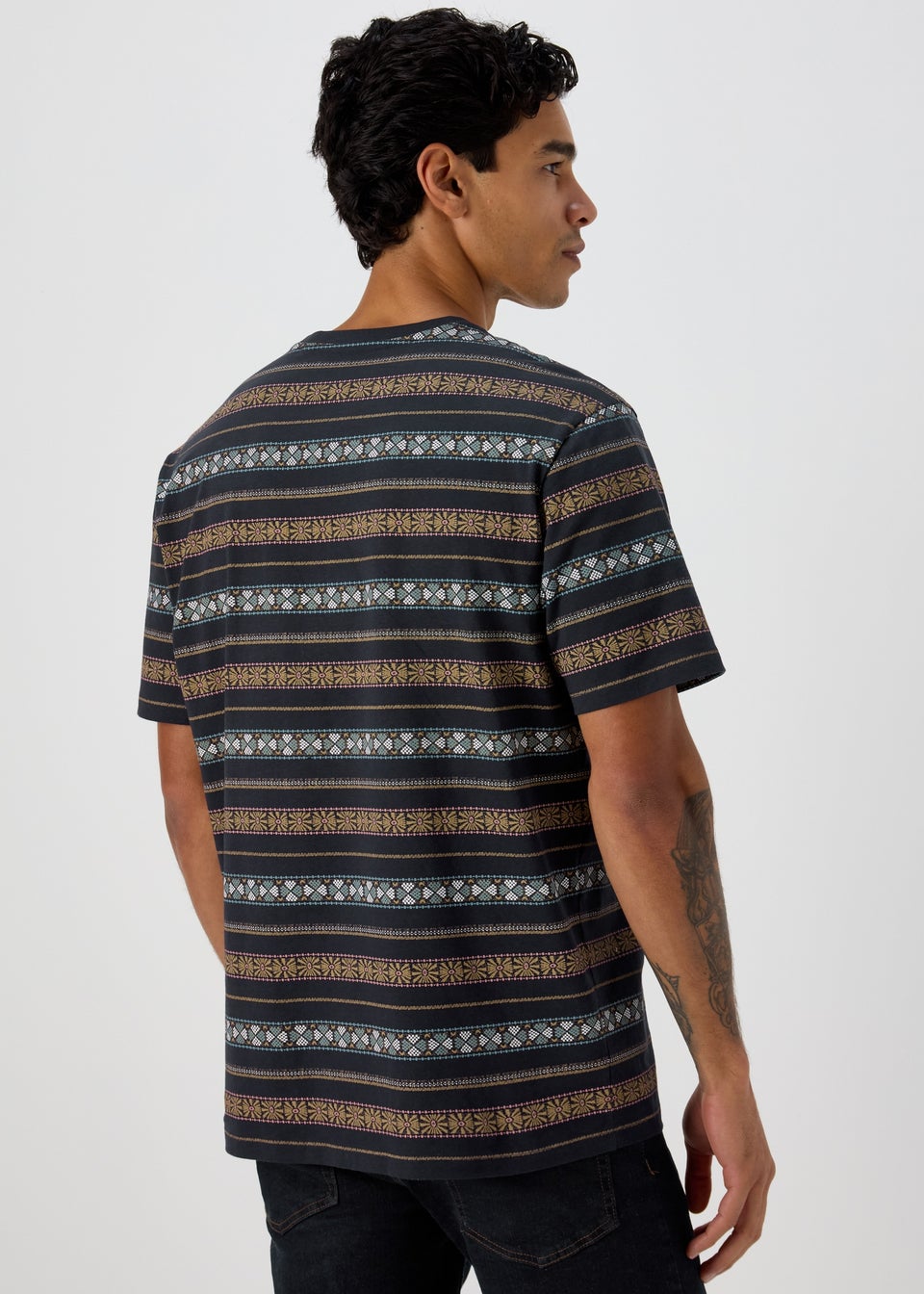 Navy Stripe Aztec Print T-Shirt