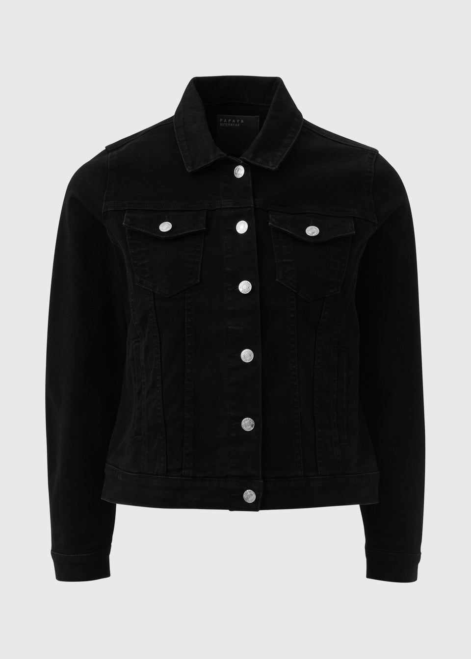 Black denim jacket white collar best sale