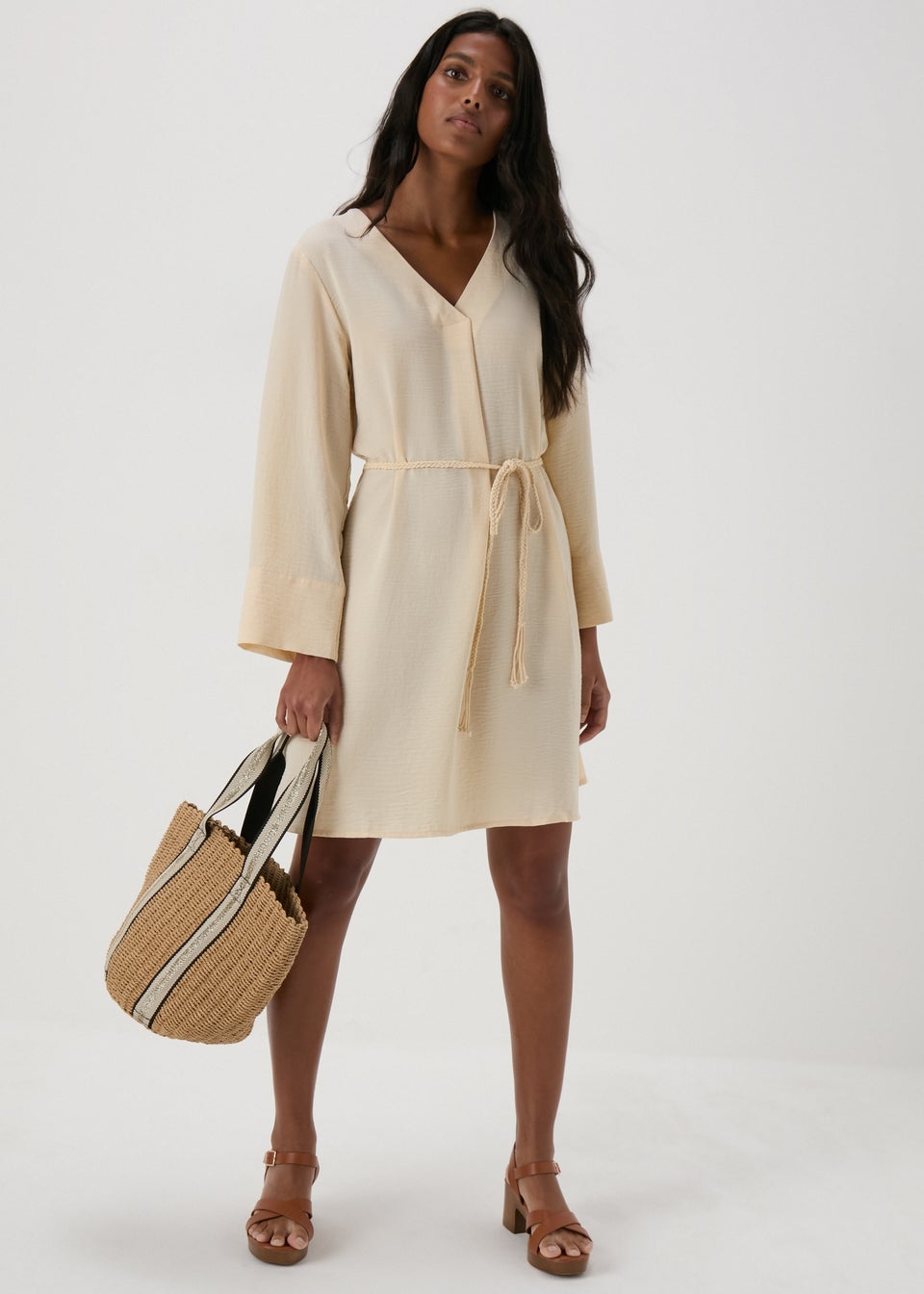 JDY Cream V Neck Belt Dress