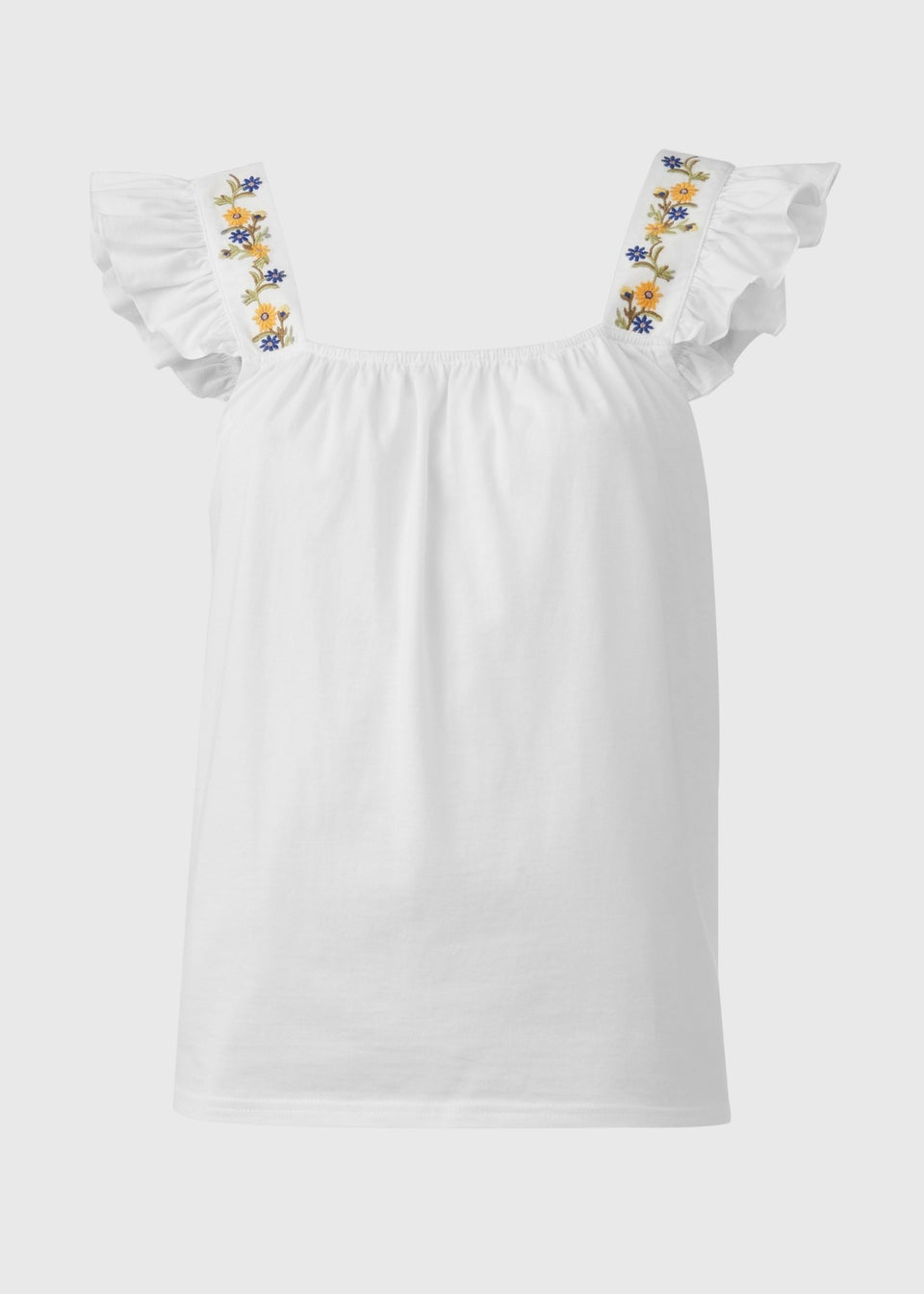 White Embroidered Strap Vest