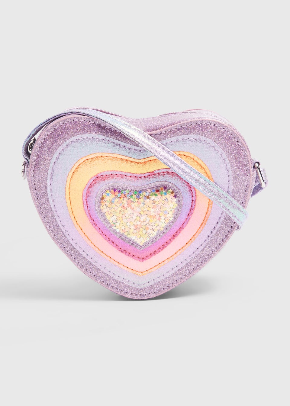 Purple Heart Glitter Crossbody Bag - (15cm x 13cm)