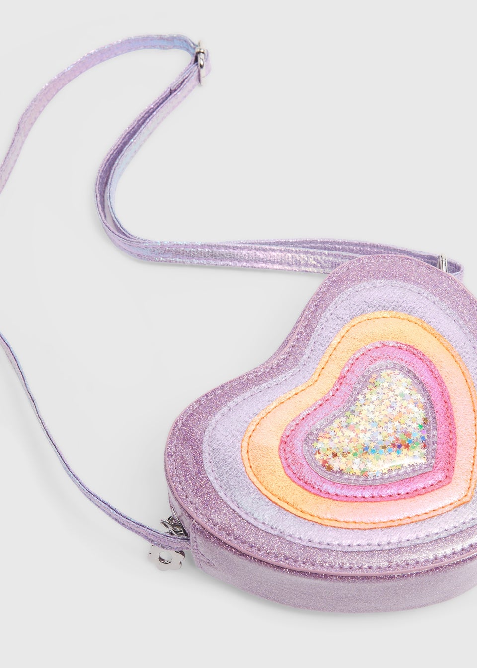 Purple Heart Glitter Crossbody Bag - (15cm x 13cm)