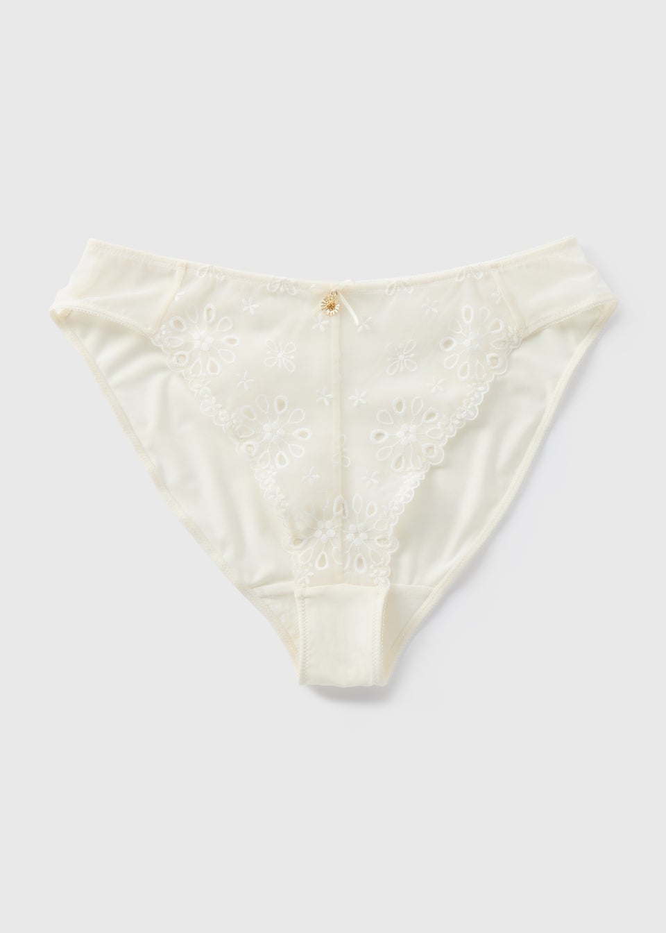 Cream Embroidered High Leg Knickers