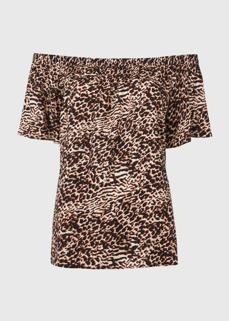 Brown Leopard Print Bardot Viscose Top