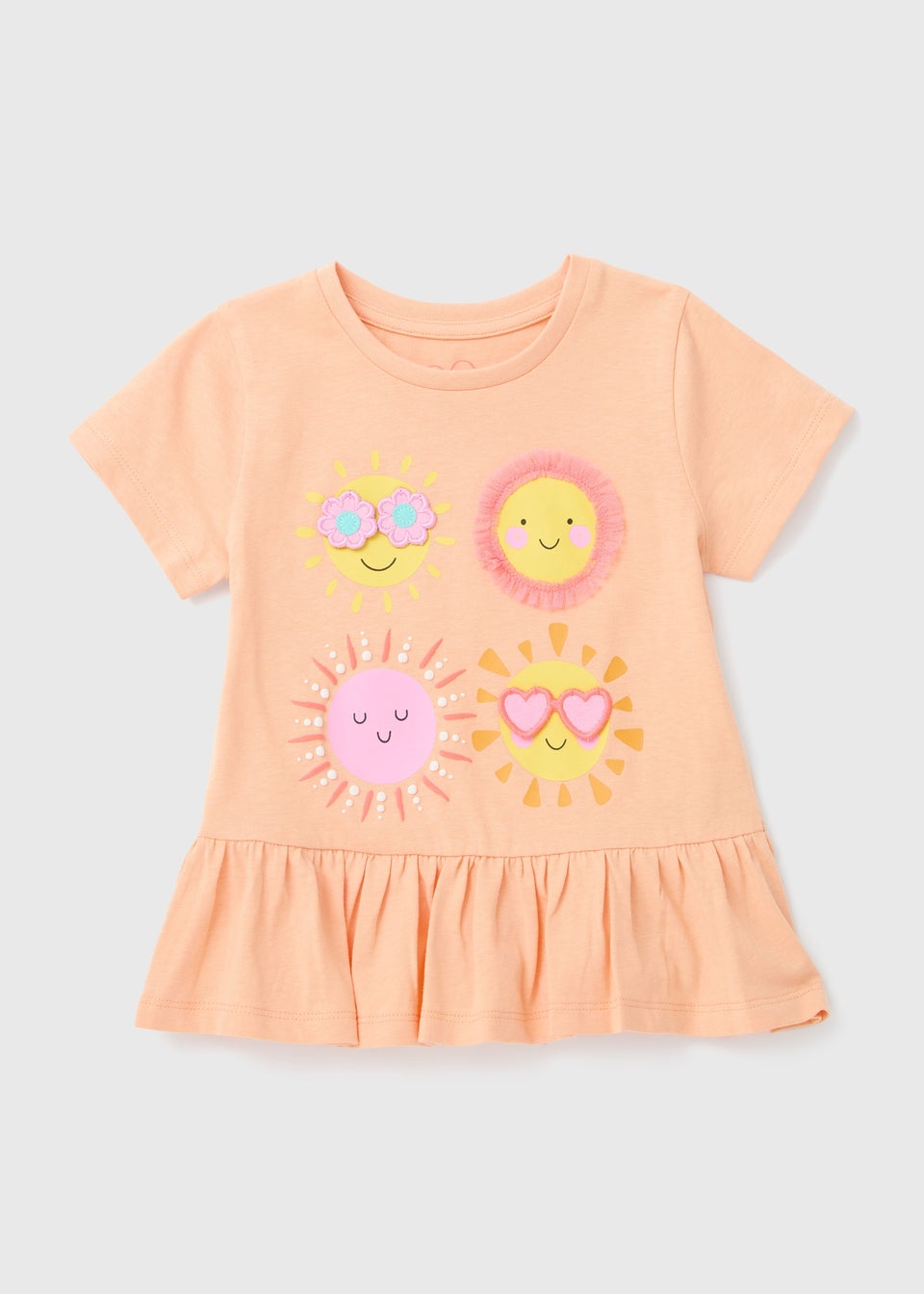 Girls Peach 3D Sun T-Shirt (1-7yrs)