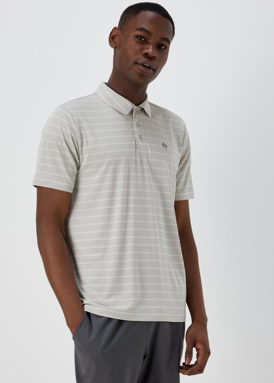 Souluxe Ice Grey Stripe Golf Polo Shirt