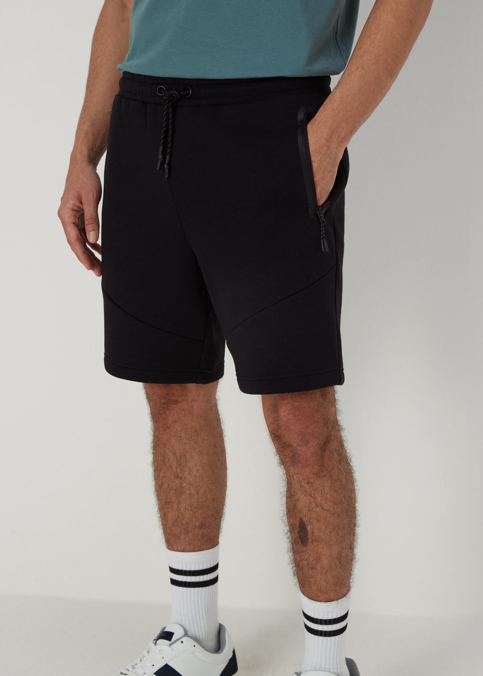 Black Clean Panel Joggers Shorts