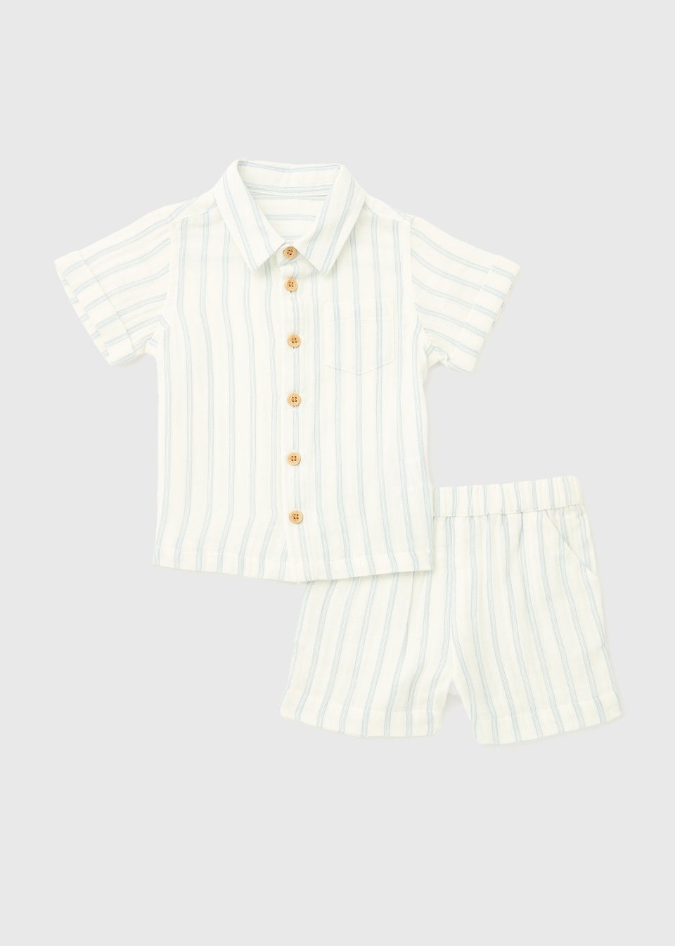 Baby Cream Blue Stripe Shorts Set (Newborn-23mths)
