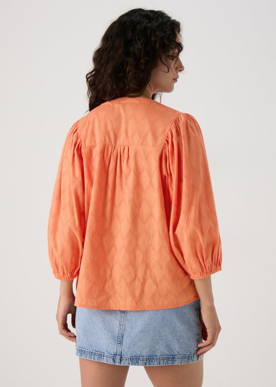 Orange Jacquard Detail Blouse Top