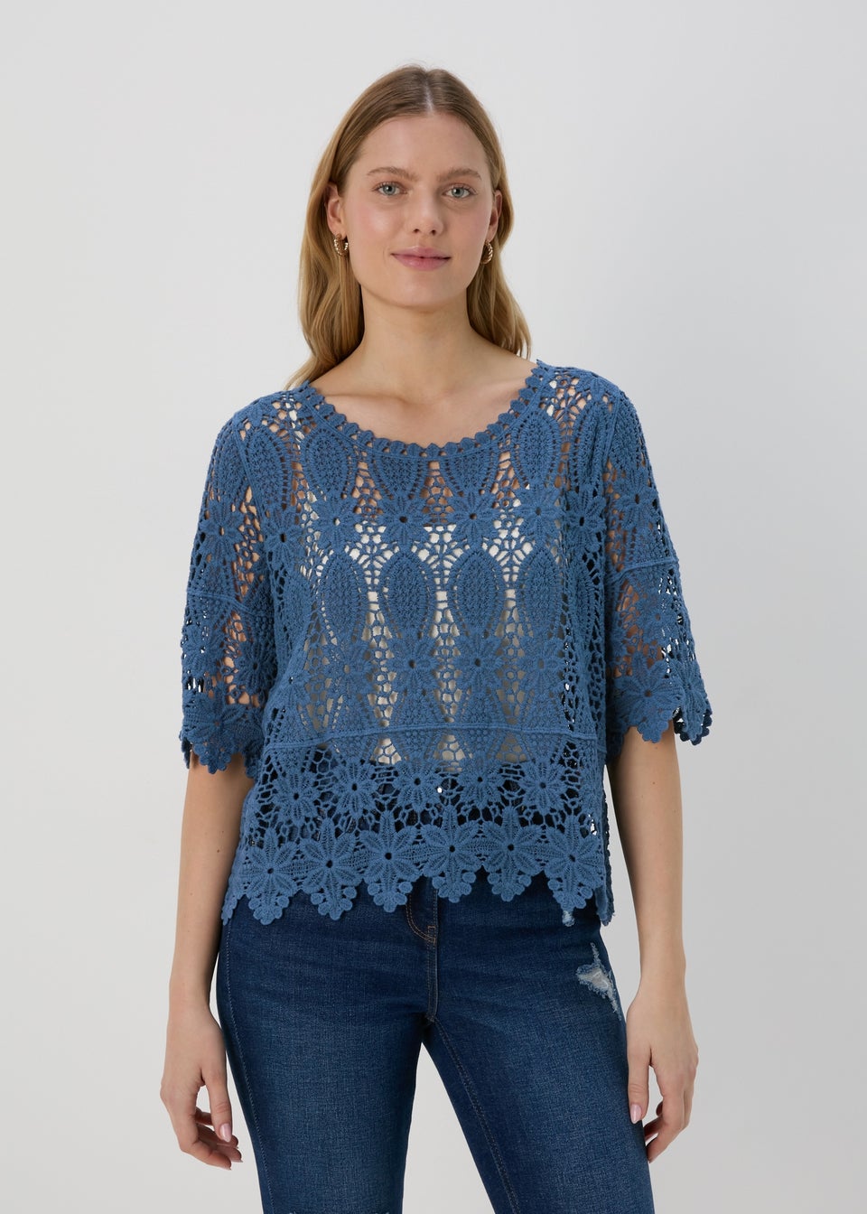 Blue Crochet T Shirt