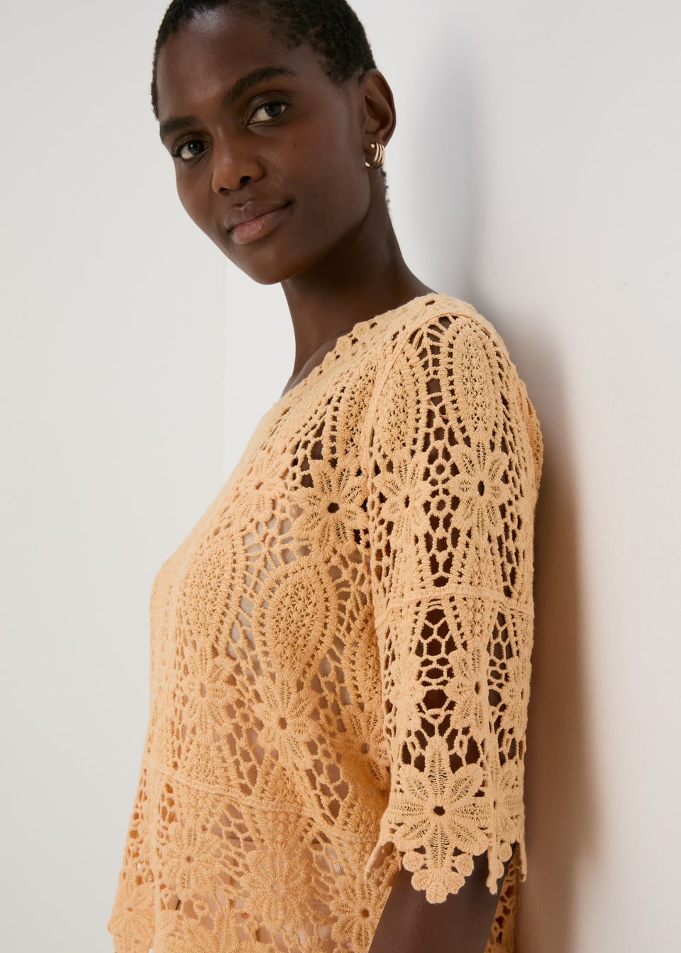 Apricot Crochet Lace Top