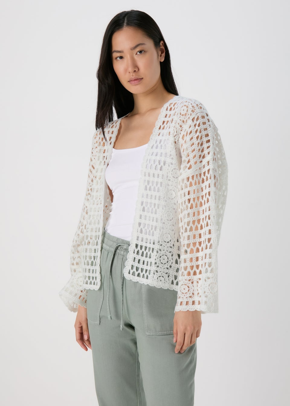 White Crochet Cardigan Matalan