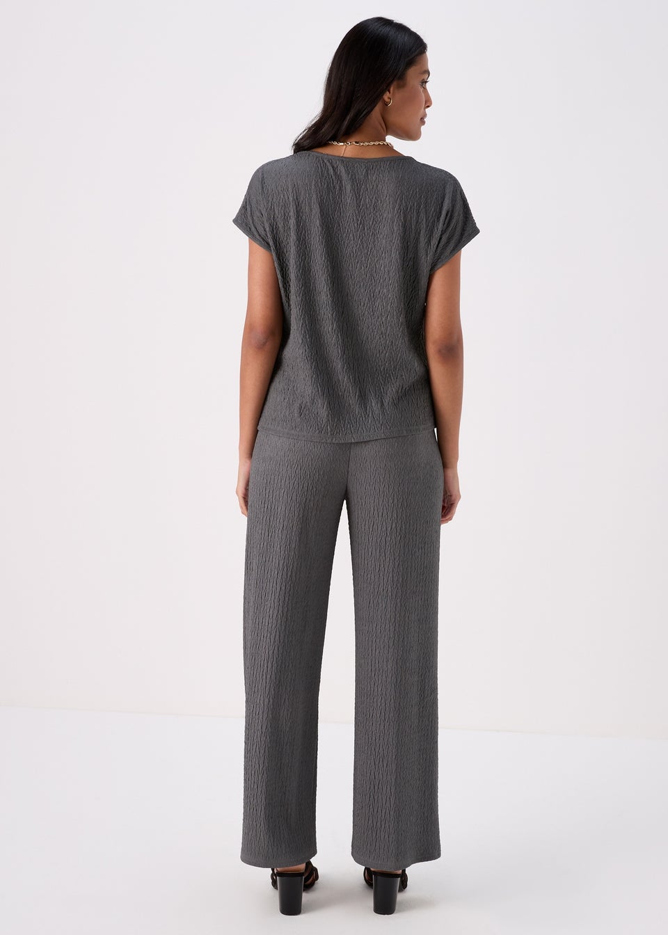 Grey Textured Wide Leg Co Ord Trousers