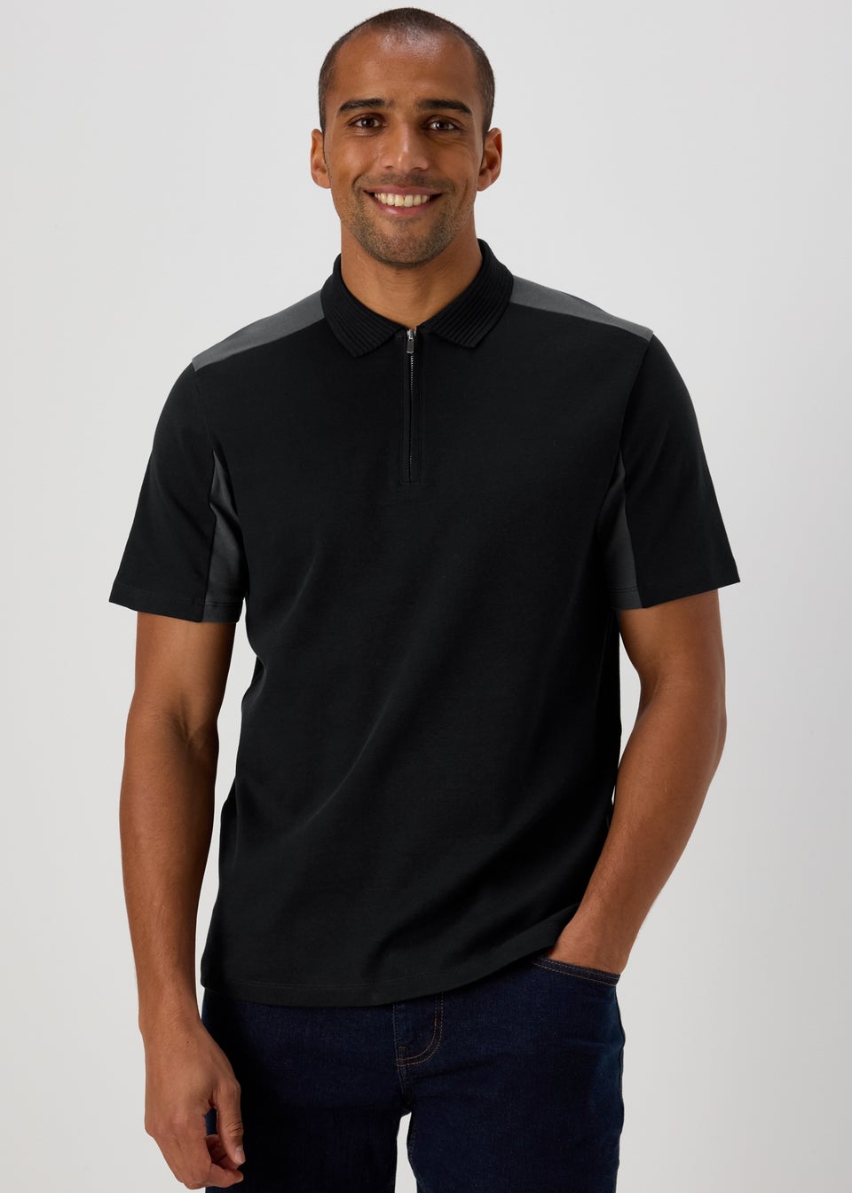 Navy Interlock Panel Polo Shirt