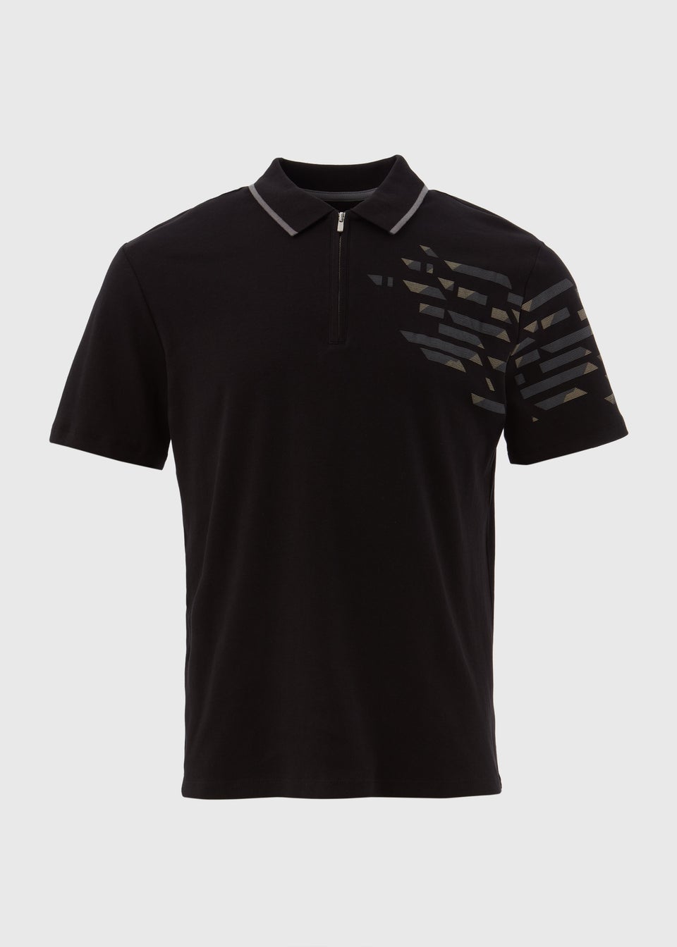 Black Grid Print Polo Shirt