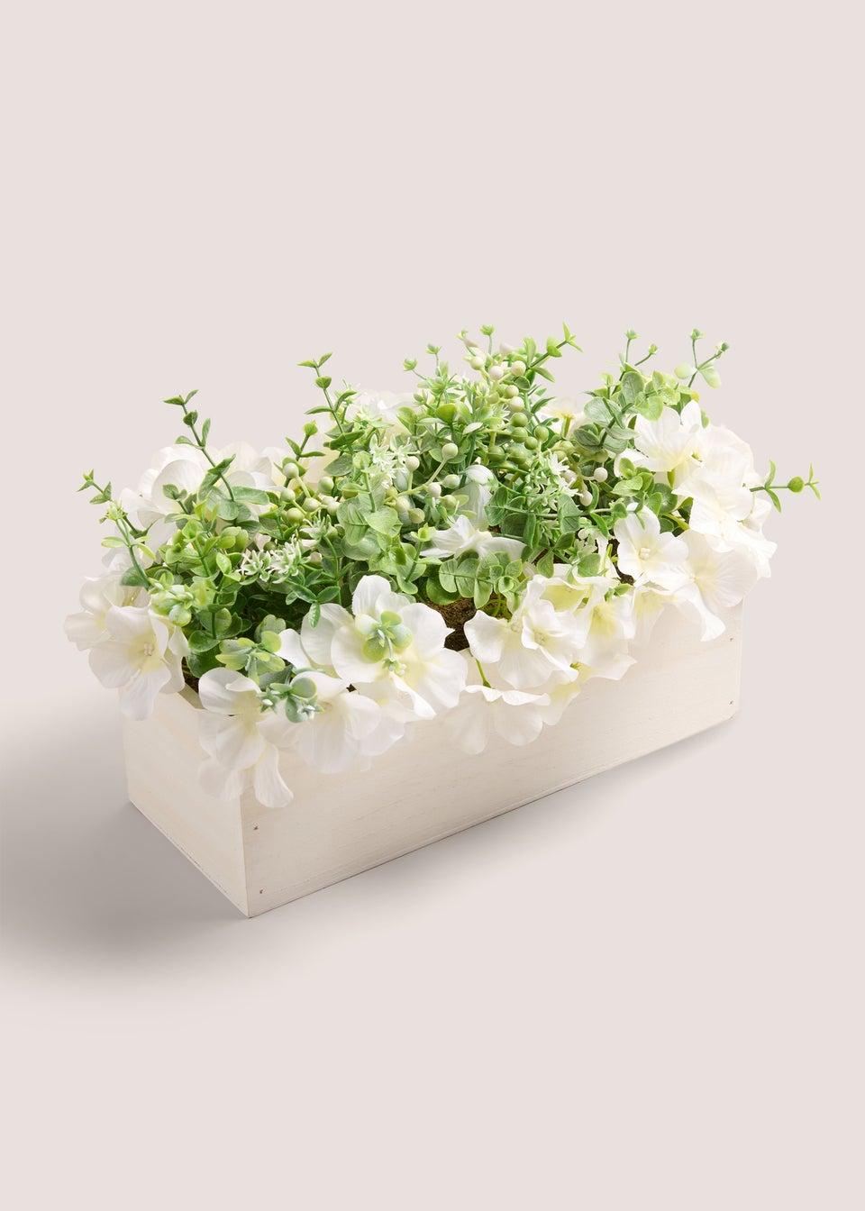 White Flowers In Trough (37cm x 24cm x 21cm)