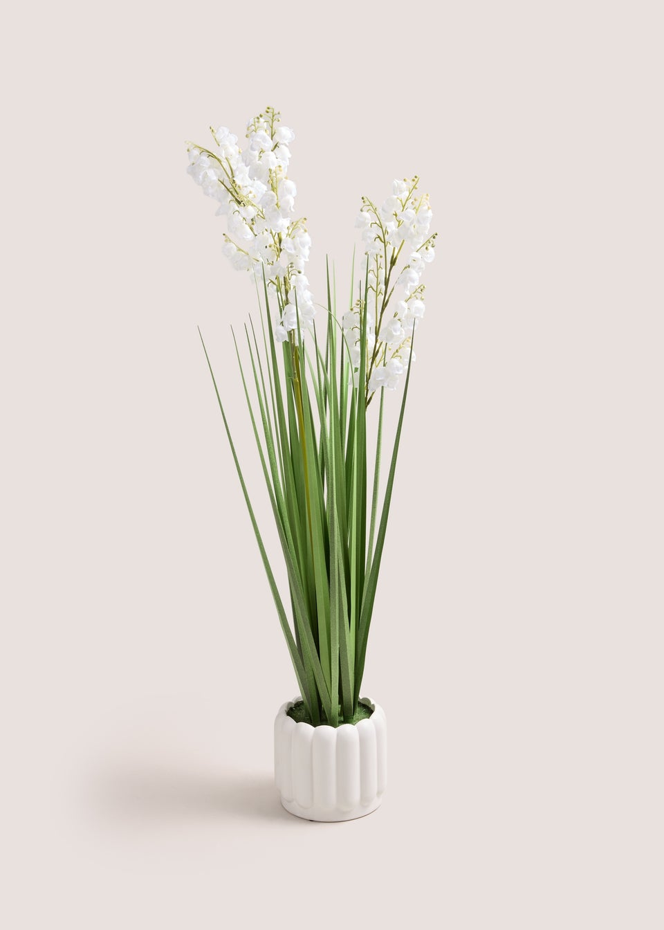 White Tall Grass Flowers In Ribbed Pot (90cm x 24cm x 24cm)