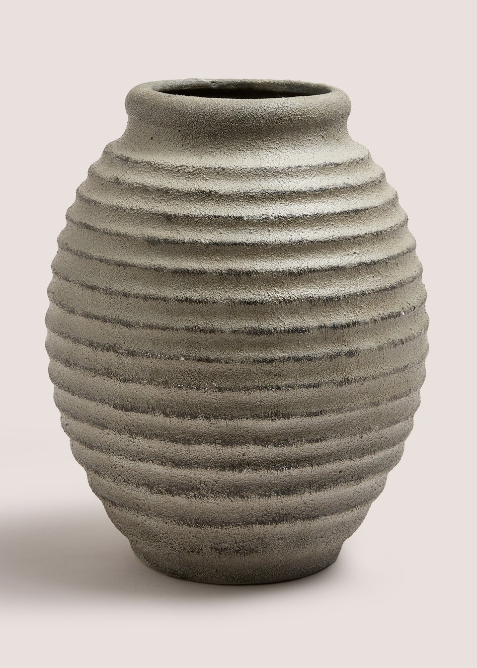 Grey Stoneware Ribbed Vase (27.5cm x 20cm x 20cm)