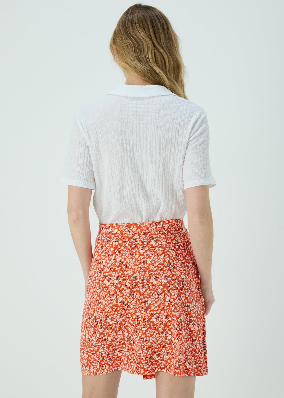 Orange Ditsy Print Jersey Mini Wrap Skirt